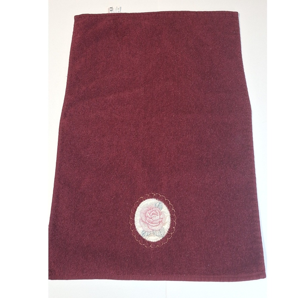 Cannon Vintage Burgundy Towel Set 4pc Pink Rose Floral Applique Cotton Canada - Picture 15 of 16